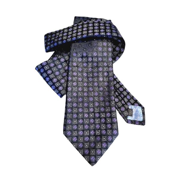 John W Nordstrom Black Purple Printed Men's Designer Silk Neck Tie - Picture 2 of 11